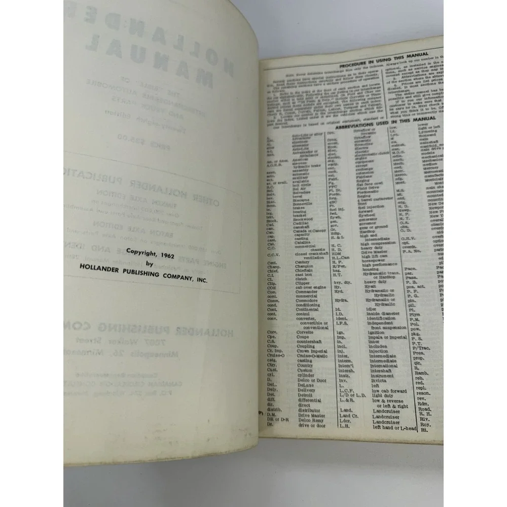 Hollander 28TH Edition The Bible of Interchange for Automobile Truck Parts 1962